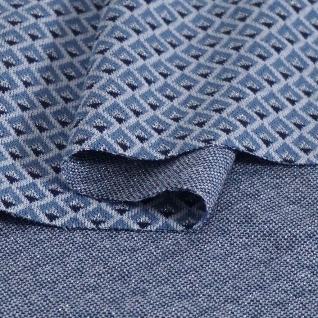Jacquard-Strick Rauten blau silber
